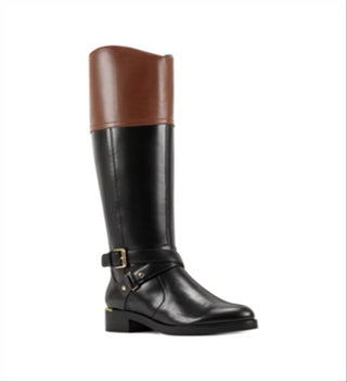 Botas de montaria femininas Bandolino Jimani de couro até o joelho, pretas, tamanho 9,5 M