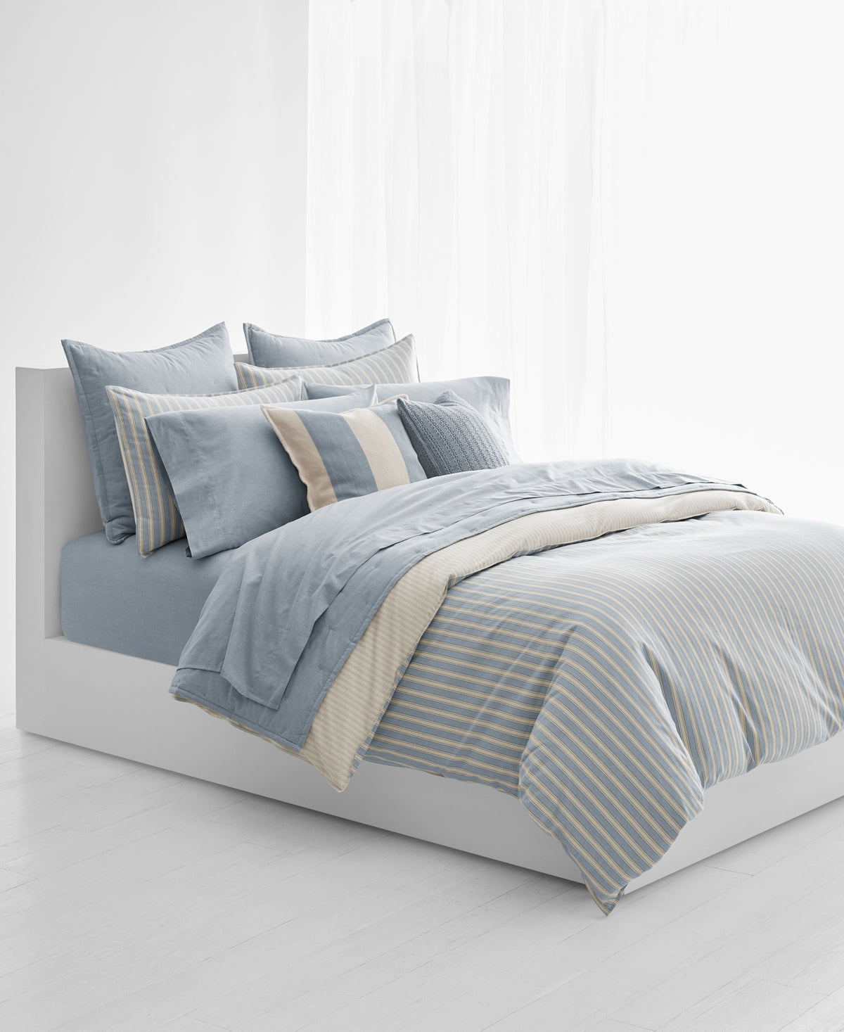 Capa de edredom listrada Lauren Ralph Lauren Graydon Bold Stripe Dune e Chambray tamanho casal/queen