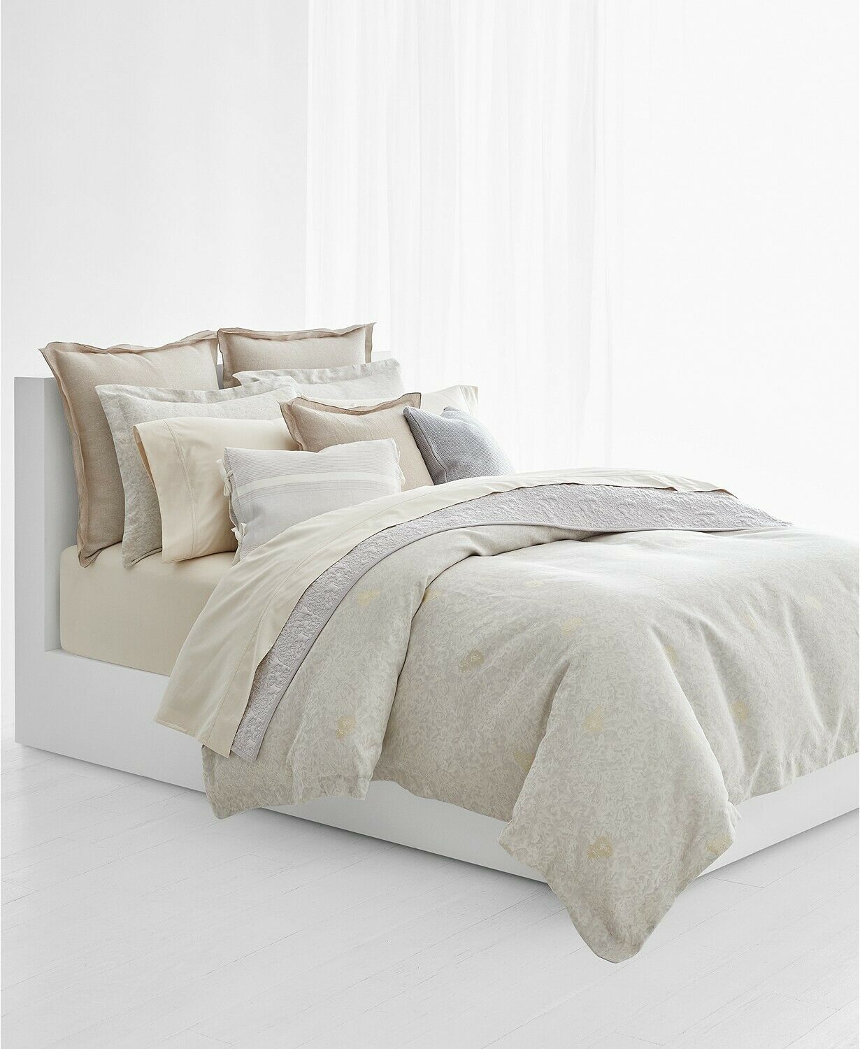 Conjunto de capa de edredom reversível Lauren Ralph Lauren Alene Cotton Percale 200 fios, jacquard metálico, 3 peças, tamanho king
