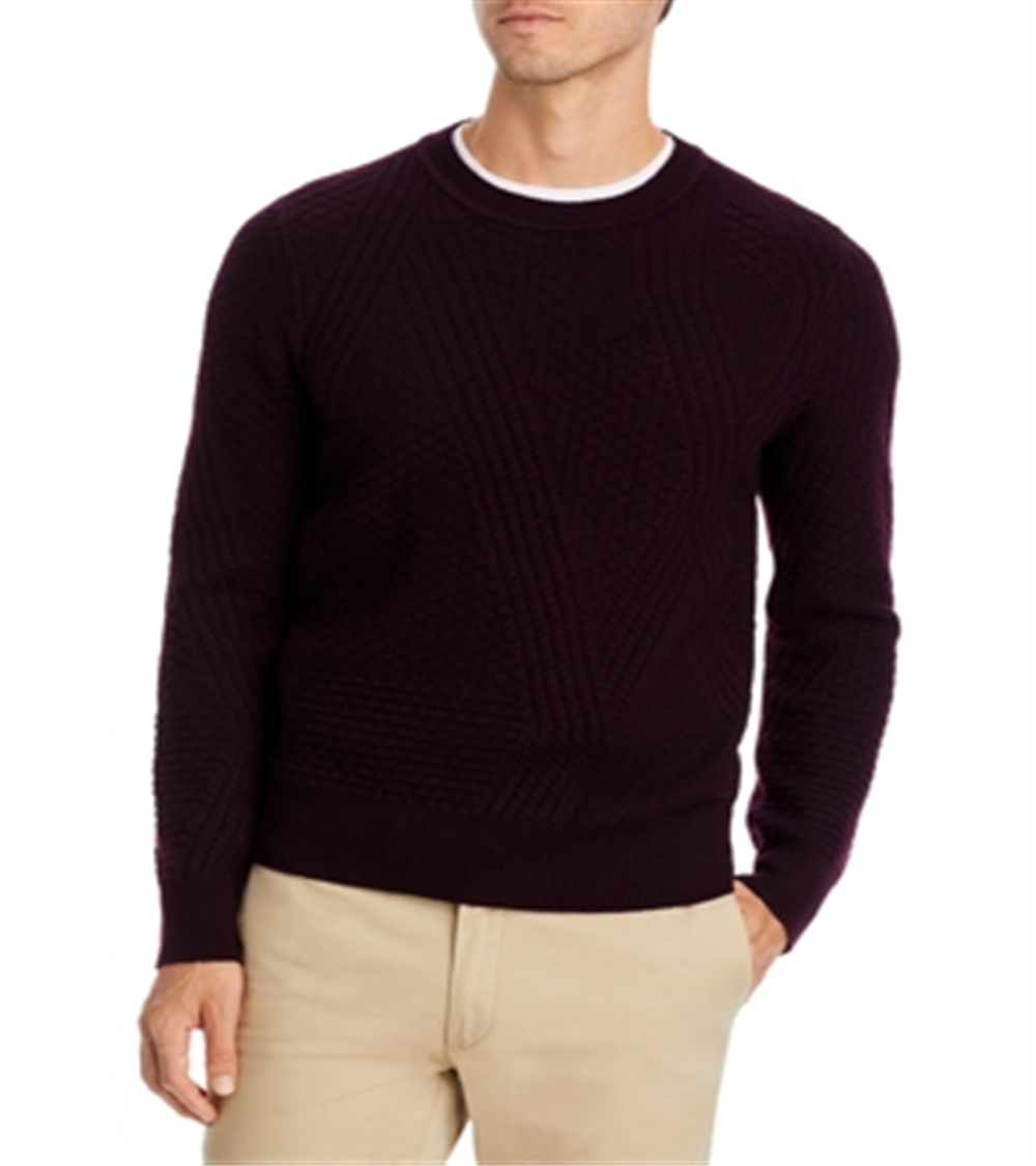 Suéter de gola redonda de lã merino jacquard da The Men's Store at Bloomingdale's Raisin, tamanho XXL