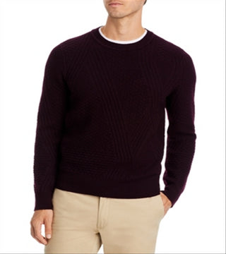 Suéter de gola redonda de lã merino jacquard da The Men's Store at Bloomingdale's Raisin, tamanho XXL