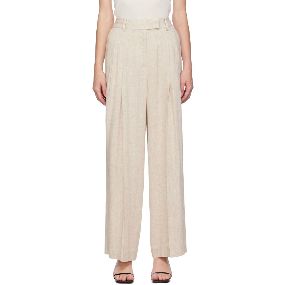 Calça larga plissada Cymbaria da Malene Birger Bege