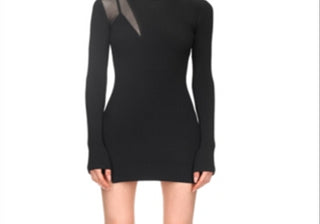 David Koma Mini Vestido Preto com Detalhe em Malha e Canelado