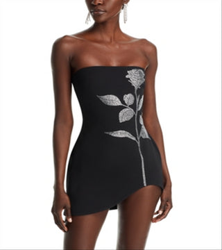 David Koma Crystal Rose Silver Mini Vestido Preto/Prata