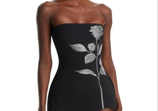 David Koma Crystal Rose Silver Mini Vestido Preto/Prata