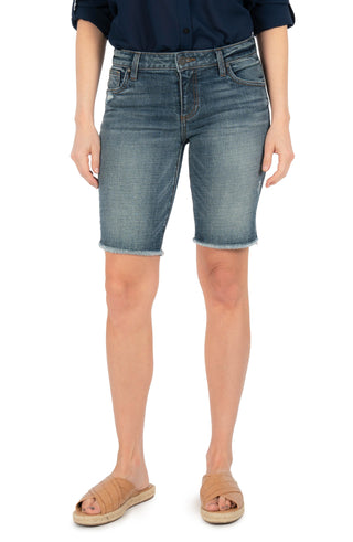 Women's Frayed Denim Bermuda Shorts - Blue