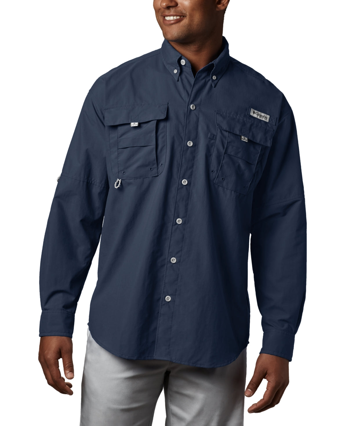 Camisa Columbia Bahama II Manga Longa Masculina Azul Tamanho Grande