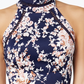 Vestido estampado B Darlin Junior com decote simulado e acabamento em crochê, tamanho azul-marinho, tamanho 13/14