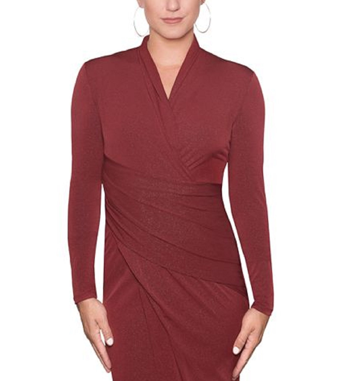 Vestido envelope falso de malha Bret Sparkle para mulheres, tamanho pequeno, vermelho, Rachel Roy