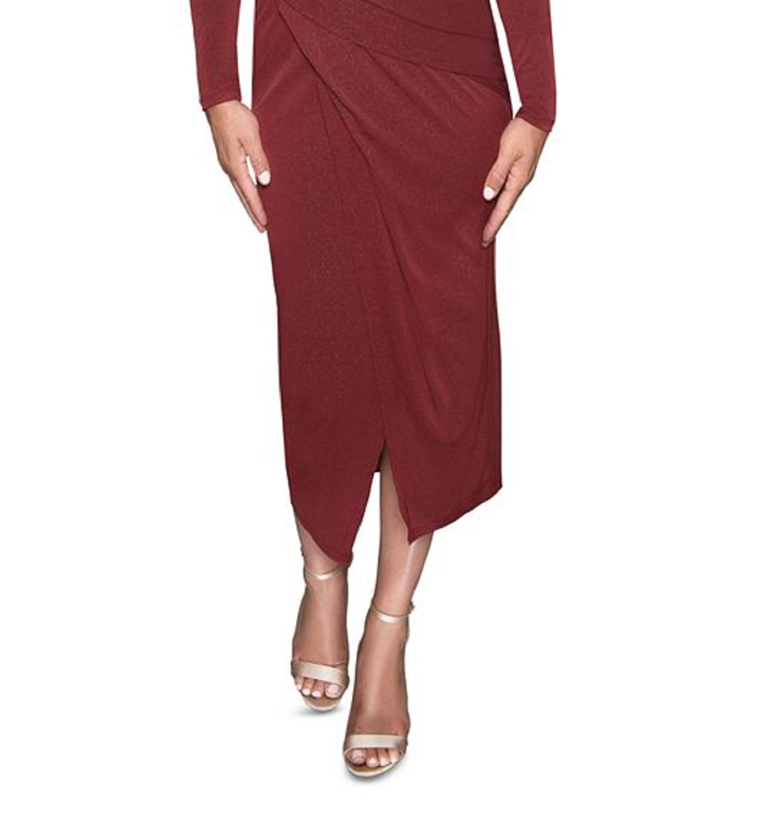 Vestido envelope falso de malha Bret Sparkle para mulheres, tamanho pequeno, vermelho, Rachel Roy