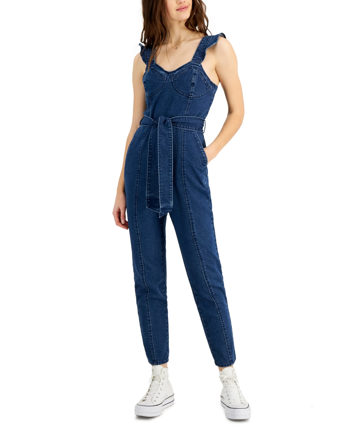 Macacão jeans com cinto Tinseltown Junior's azul tamanho M