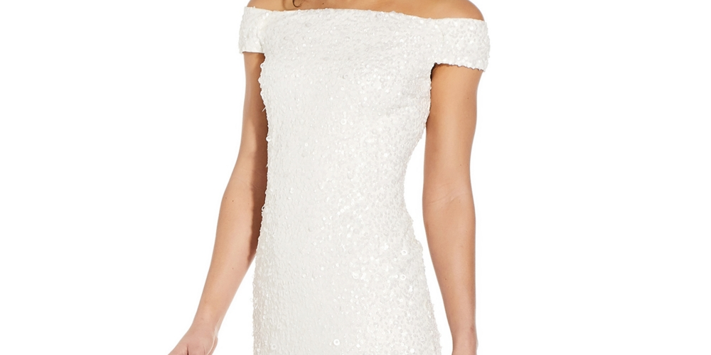 Vestido tubinho com contas e ombro de fora feminino Adrianna Papell, branco, tamanho 4