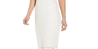 Vestido tubinho com contas e ombro de fora feminino Adrianna Papell, branco, tamanho 4