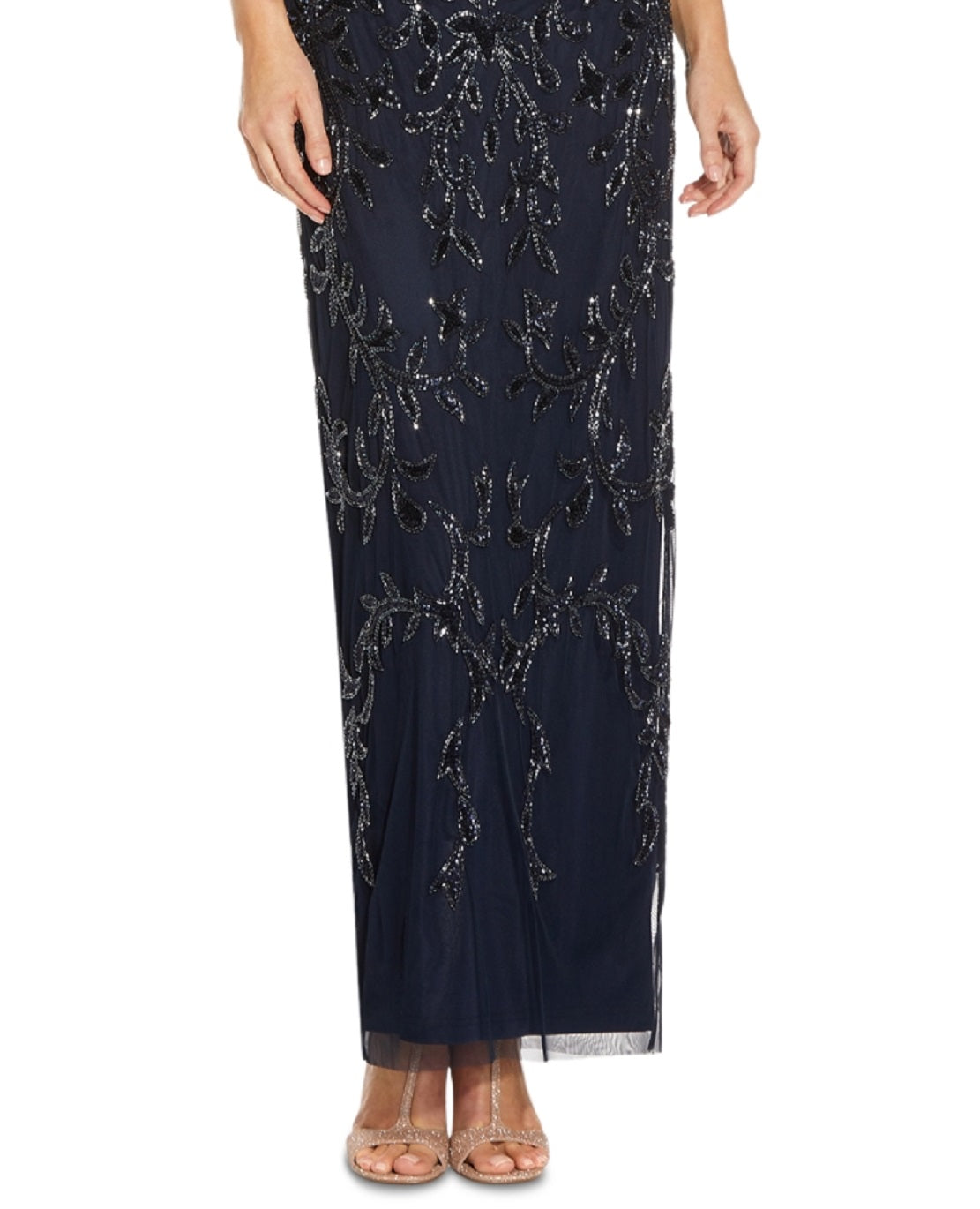 Vestido feminino Adrianna Papell de manga curta com lantejoulas, azul, tamanho 8