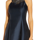 Vestido feminino Adrianna Papell com strass, comprimento alto e baixo, azul, tamanho 16