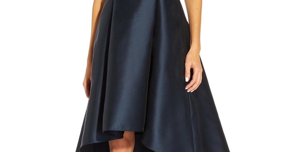 Vestido feminino Adrianna Papell com strass, comprimento alto e baixo, azul, tamanho 16