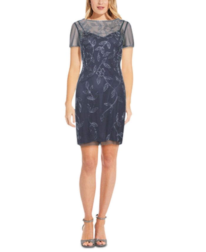 Vestido feminino com decote canoa e detalhes embelezados, azul, tamanho 4, da Papell Studio