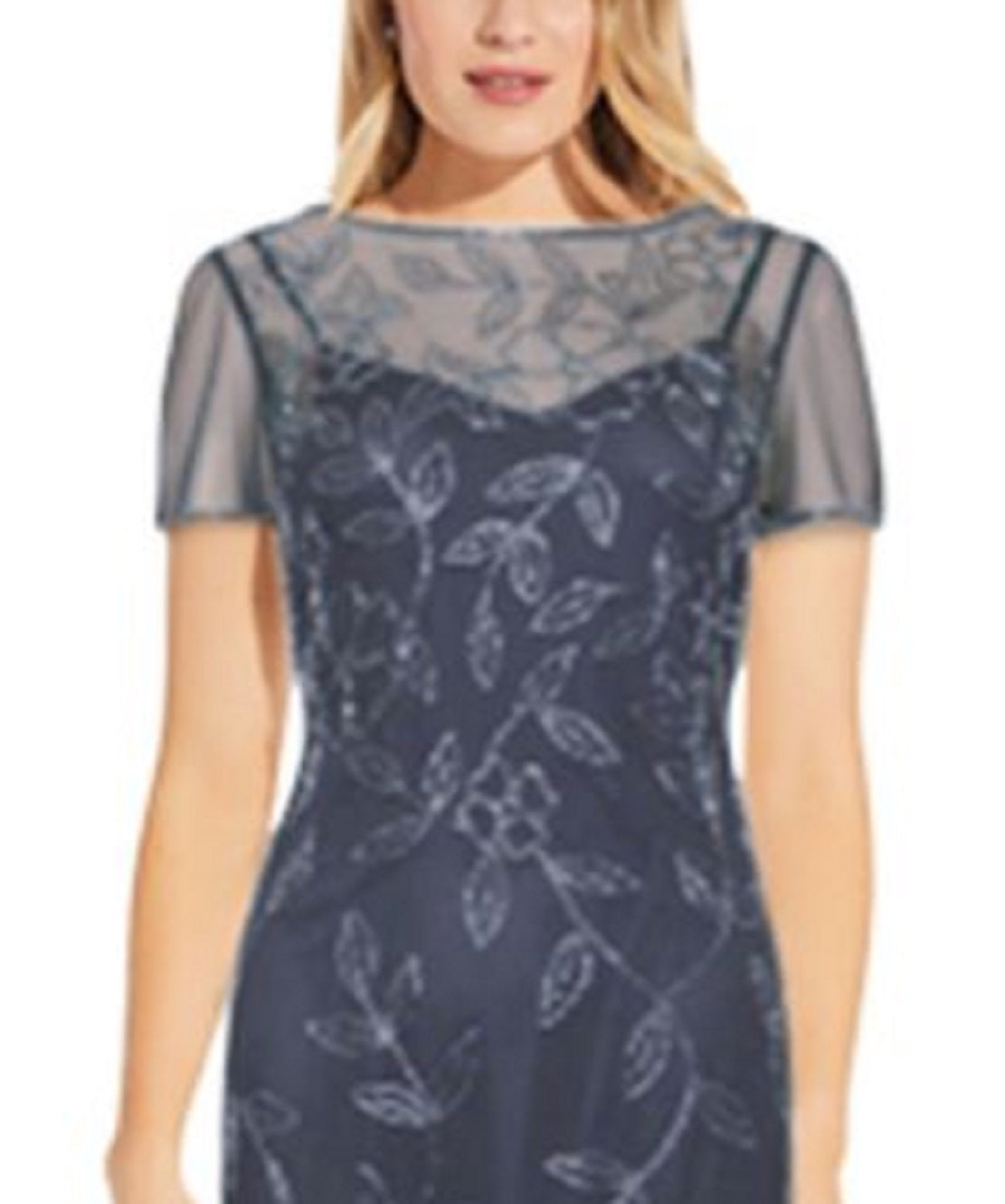 Vestido feminino com decote canoa e detalhes embelezados, azul, tamanho 4, da Papell Studio