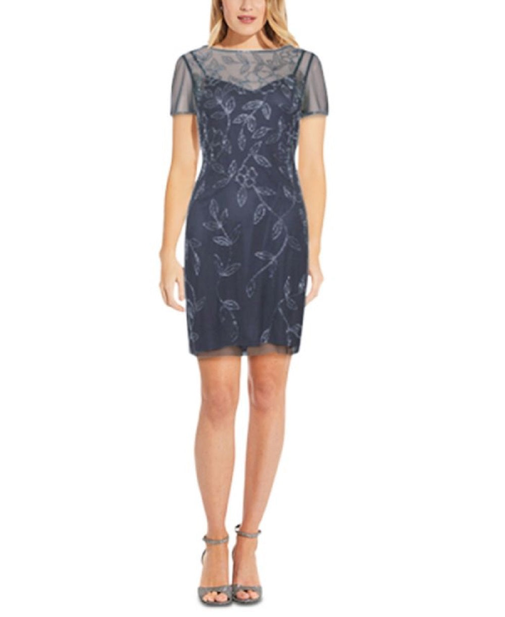 Vestido feminino com decote canoa e detalhes em azul, tamanho 10, da Papell Studio