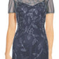 Vestido feminino com decote canoa e detalhes em azul, tamanho 10, da Papell Studio