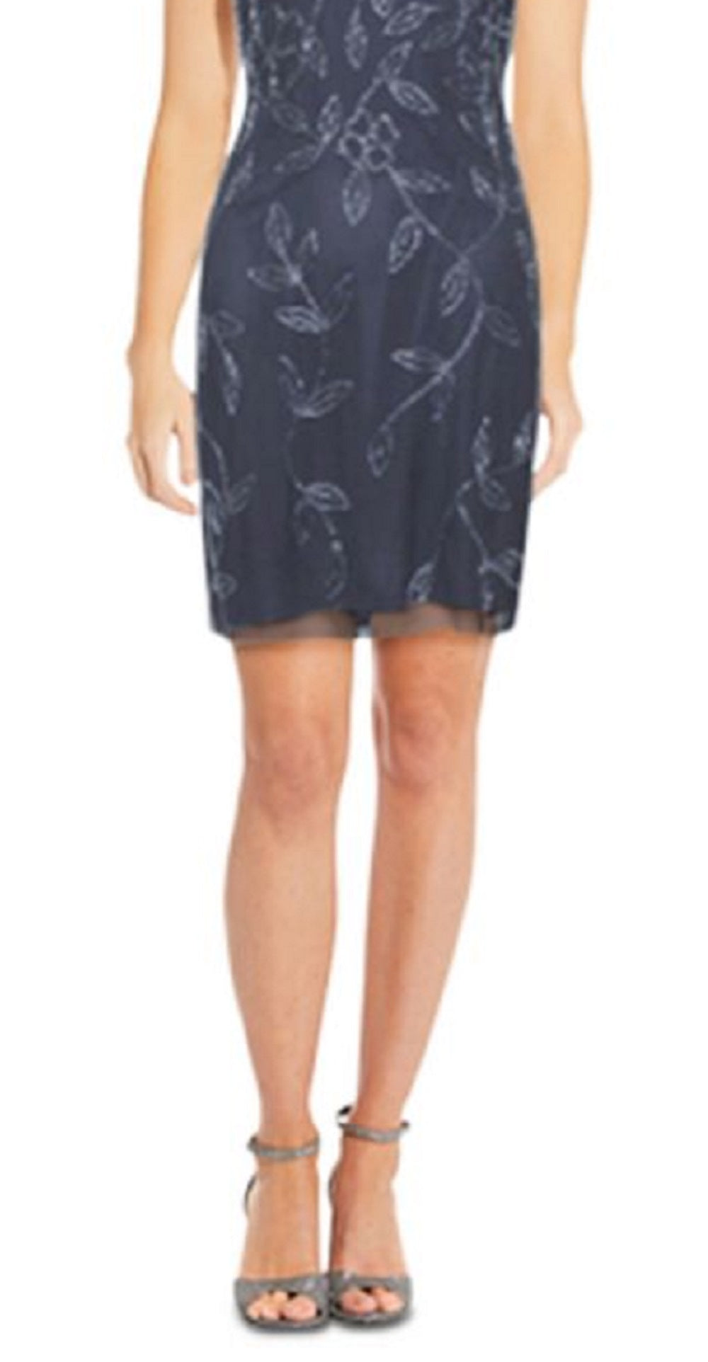 Vestido feminino com decote canoa e detalhes em azul, tamanho 10, da Papell Studio