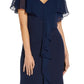 Vestido sereia de crepe com sobreposição de chiffon feminino Adrianna Papell, azul, tamanho 2