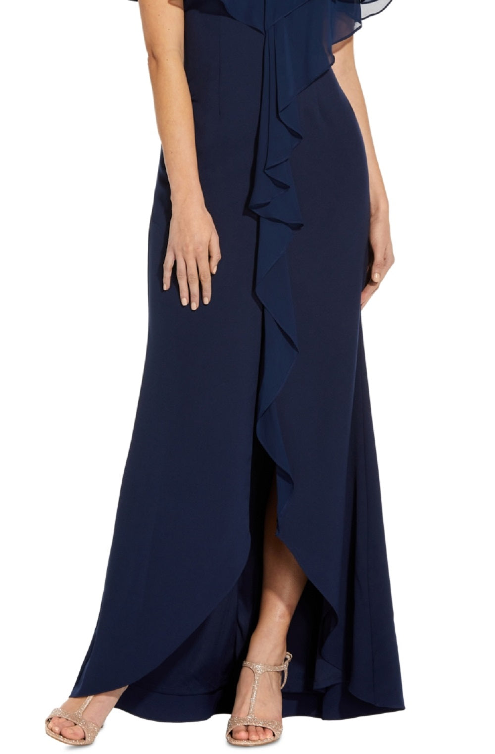 Vestido sereia de crepe com sobreposição de chiffon feminino Adrianna Papell, azul, tamanho 2