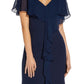 Vestido sereia de crepe com sobreposição de chiffon feminino Adrianna Papell, azul, tamanho 4