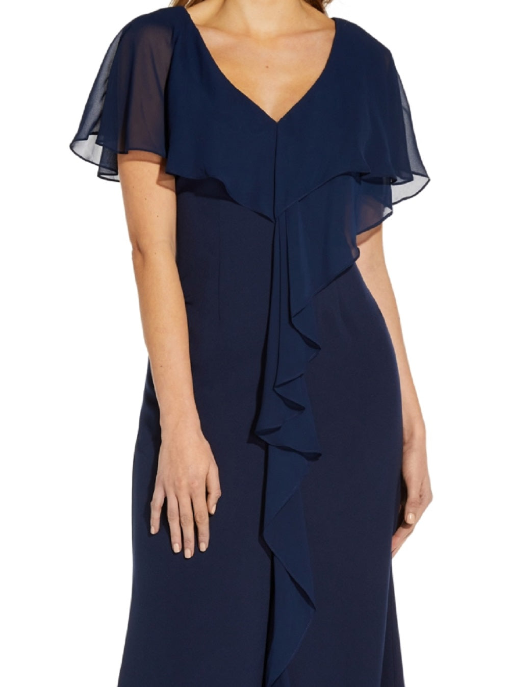 Vestido sereia de crepe com sobreposição de chiffon feminino Adrianna Papell, azul, tamanho 4