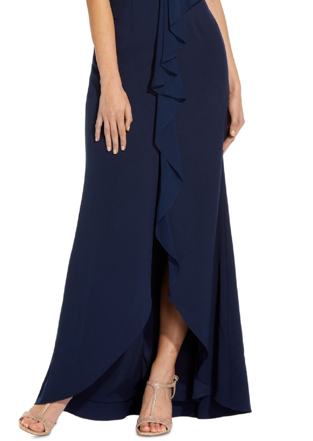 Vestido sereia de crepe com sobreposição de chiffon feminino Adrianna Papell, azul, tamanho 4