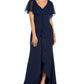 Vestido sereia de crepe com sobreposição de chiffon feminino Adrianna Papell, azul, tamanho 4