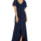Vestido sereia de crepe com sobreposição de chiffon feminino Adrianna Papell, azul, tamanho 6