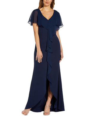 Vestido sereia de crepe com sobreposição de chiffon feminino Adrianna Papell, azul, tamanho 6