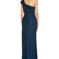Vestido feminino Adrianna Papell com um ombro só e detalhes em azul, tamanho 2