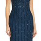 Vestido feminino Adrianna Papell com um ombro só e detalhes em azul, tamanho 2