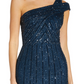 Vestido feminino Adrianna Papell com um ombro só e detalhes em azul, tamanho 2