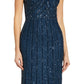 Vestido feminino Adrianna Papell com um ombro só e detalhes em azul, tamanho 4