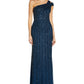 Vestido feminino Adrianna Papell com um ombro só e detalhes em azul, tamanho 4