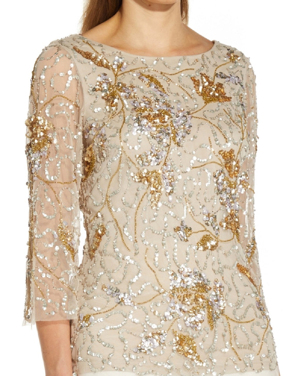 Adrianna Papell Top feminino com decote em V e decote em V, marrom, tamanho 16