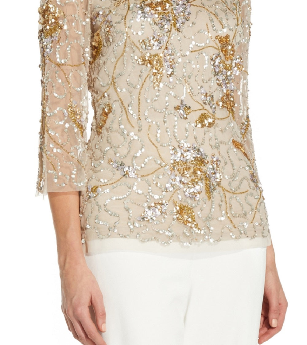 Adrianna Papell Top feminino com decote em V e decote em V, marrom, tamanho 16