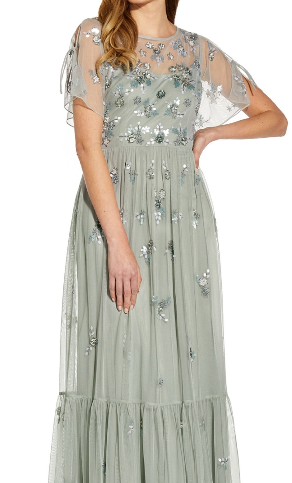 Vestido feminino de malha com contas estilo boho Adrianna Papell, azul, tamanho 4