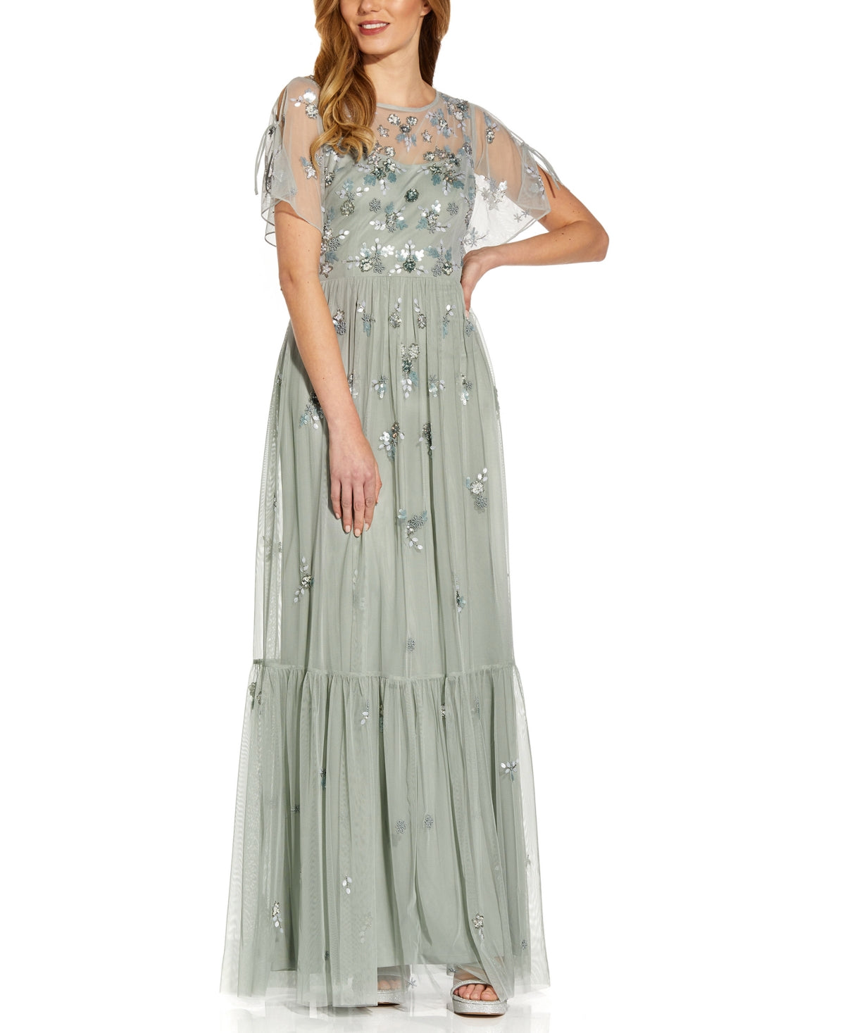 Vestido feminino de malha com contas estilo boho Adrianna Papell, azul, tamanho 4