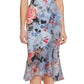 Vestido midi feminino Adrianna Papell com babados e estampa floral, azul, tamanho 8