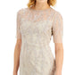 Vestido feminino Adrianna Papell com manga cotovelo e lantejoulas, bege, tamanho 0