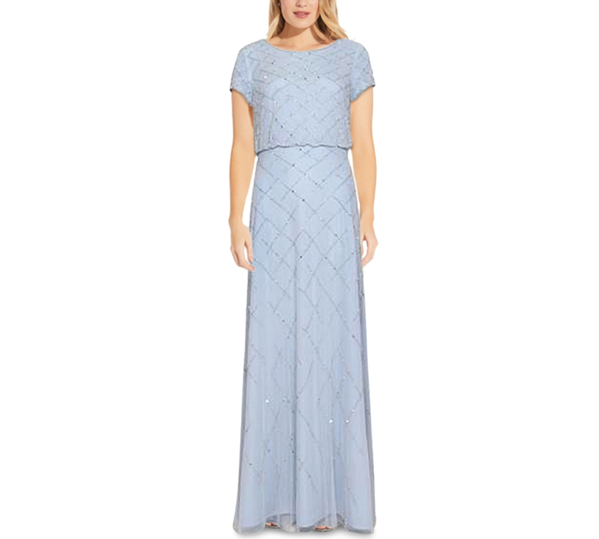 Vestido Blusão Feminino Adrianna Papell Azul com Contas Tamanho 2