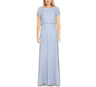 Adrianna Papell Women's Beaded Blouson Gown Blue Size 4