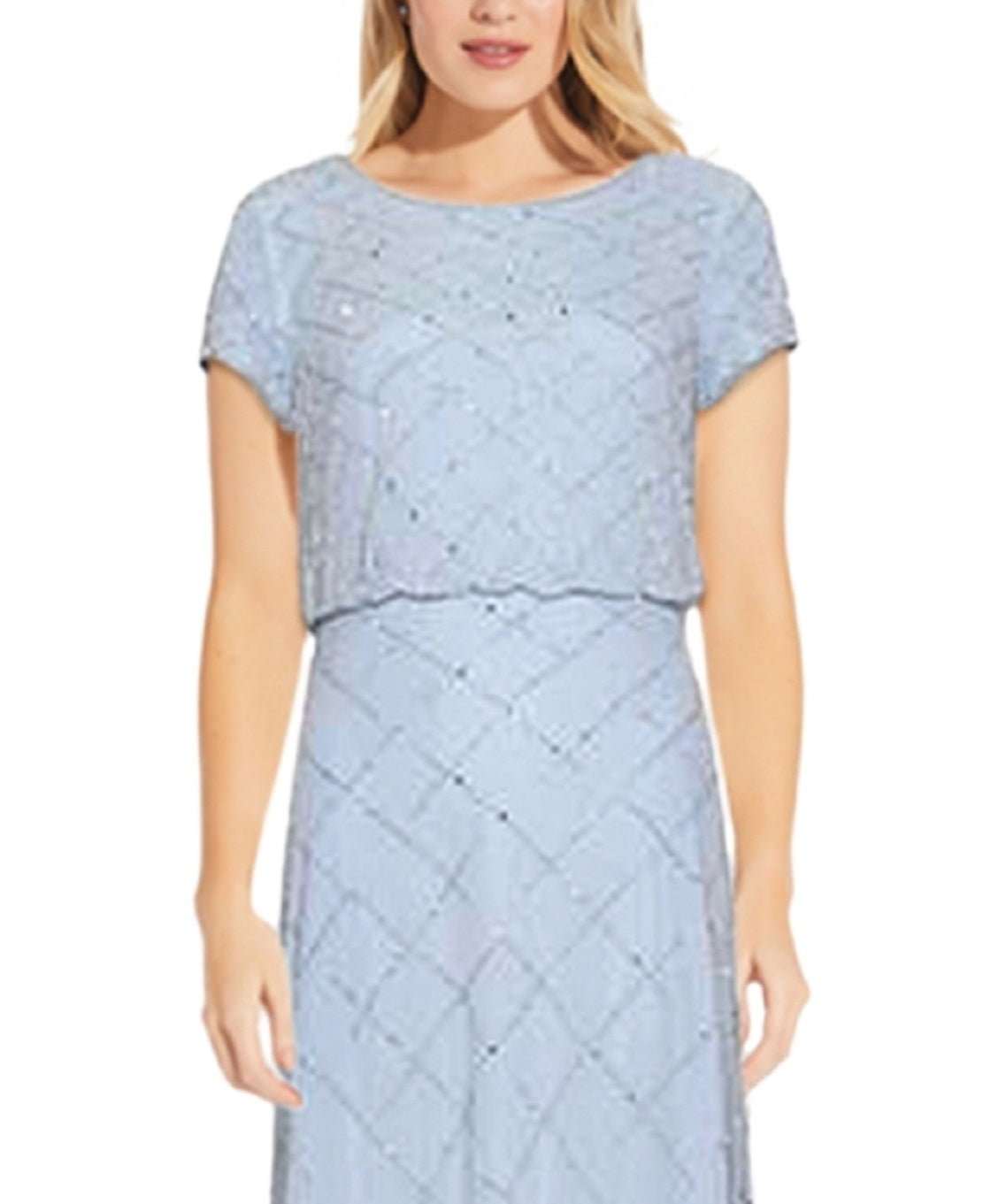 Vestido Blusão Feminino Adrianna Papell Azul com Contas Tamanho 16