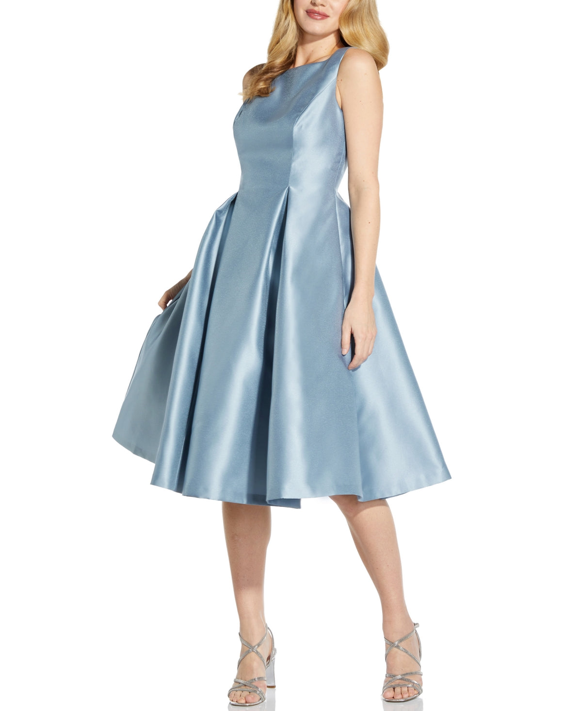 Vestido feminino Adrianna Papell com decote canoa evasê, azul, tamanho 8