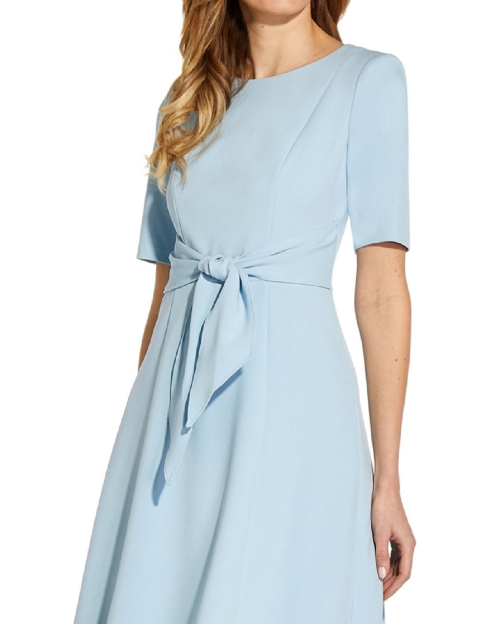 Vestido feminino Adrianna Papell com manga curta e amarração frontal, azul, tamanho 2