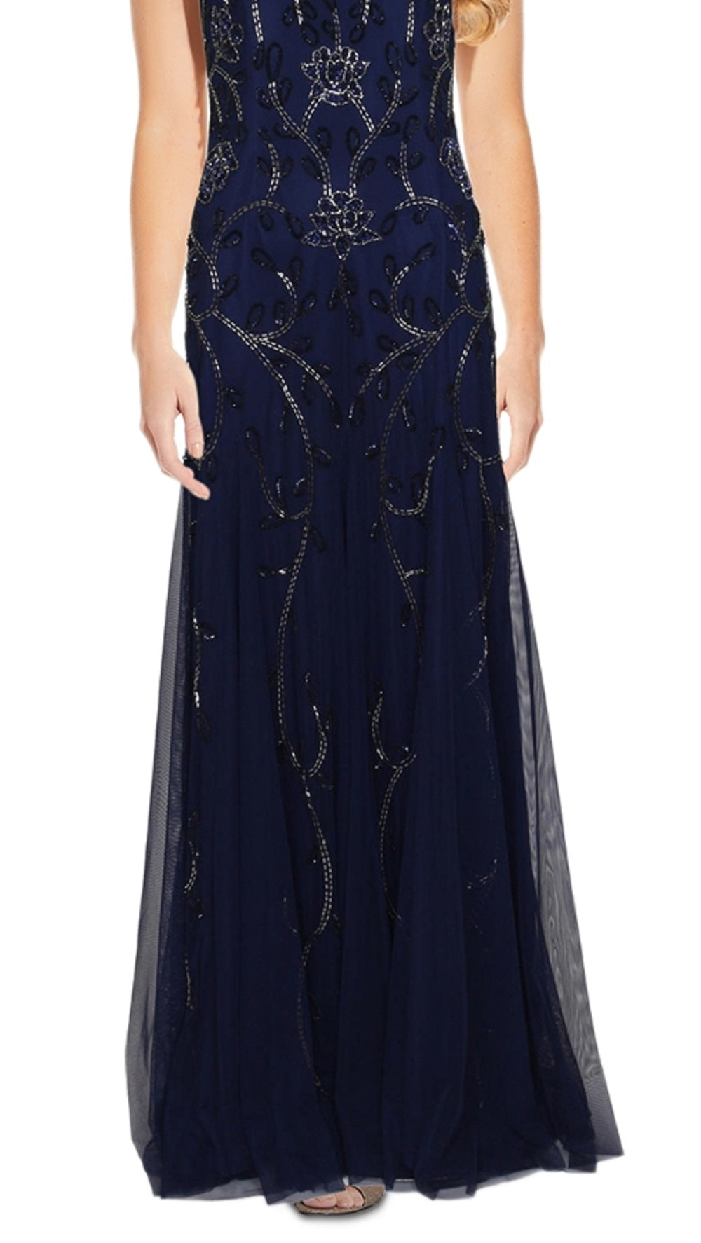 Vestido de festa feminino Adrianna Papell azul com contas, tamanho 8